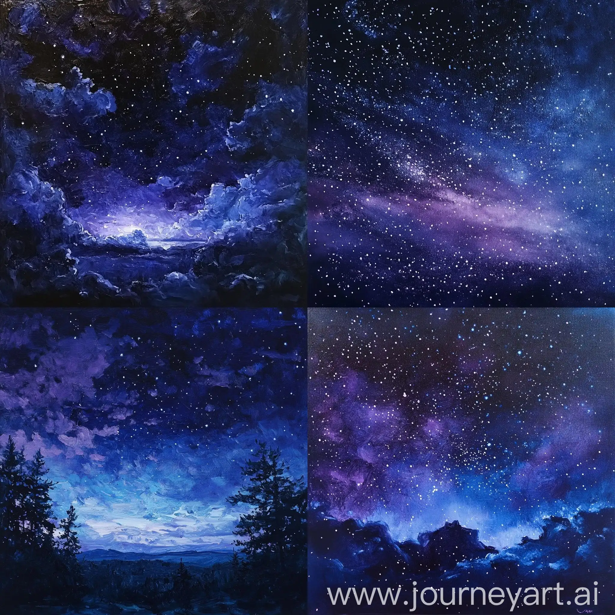 Experimental-Oil-Painting-of-a-Night-Sky-with-Purple-Blue-Stars