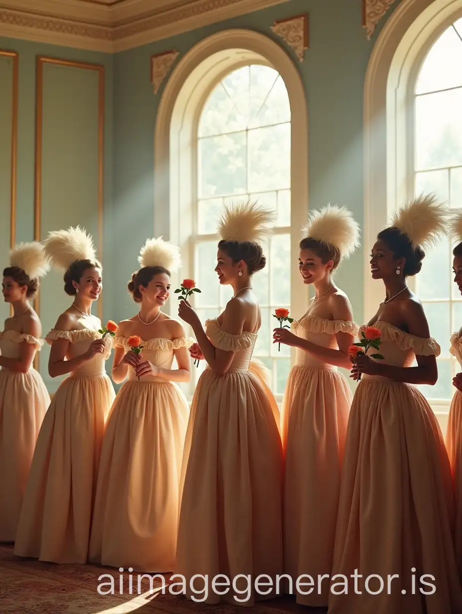 Seven-Young-Women-in-ElegantAI-Art-Prompt-Expansion-Regencyera-Drawing-Room-with-Roses-and-Fans