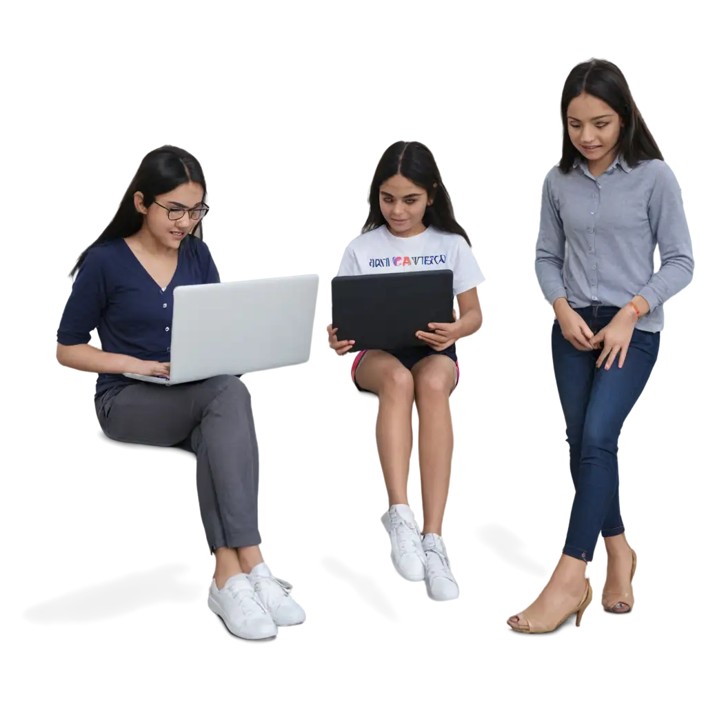home tutor students 3 girls and 2 boys with laptop online