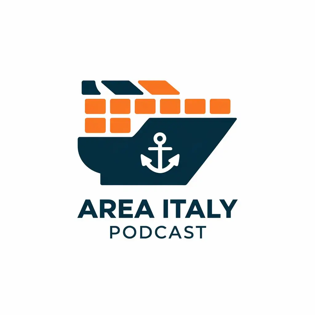 LOGO Design for Area Italy Podcast Cargo Ship with Orange Containers and Anchor Symbolism for Internet Industry