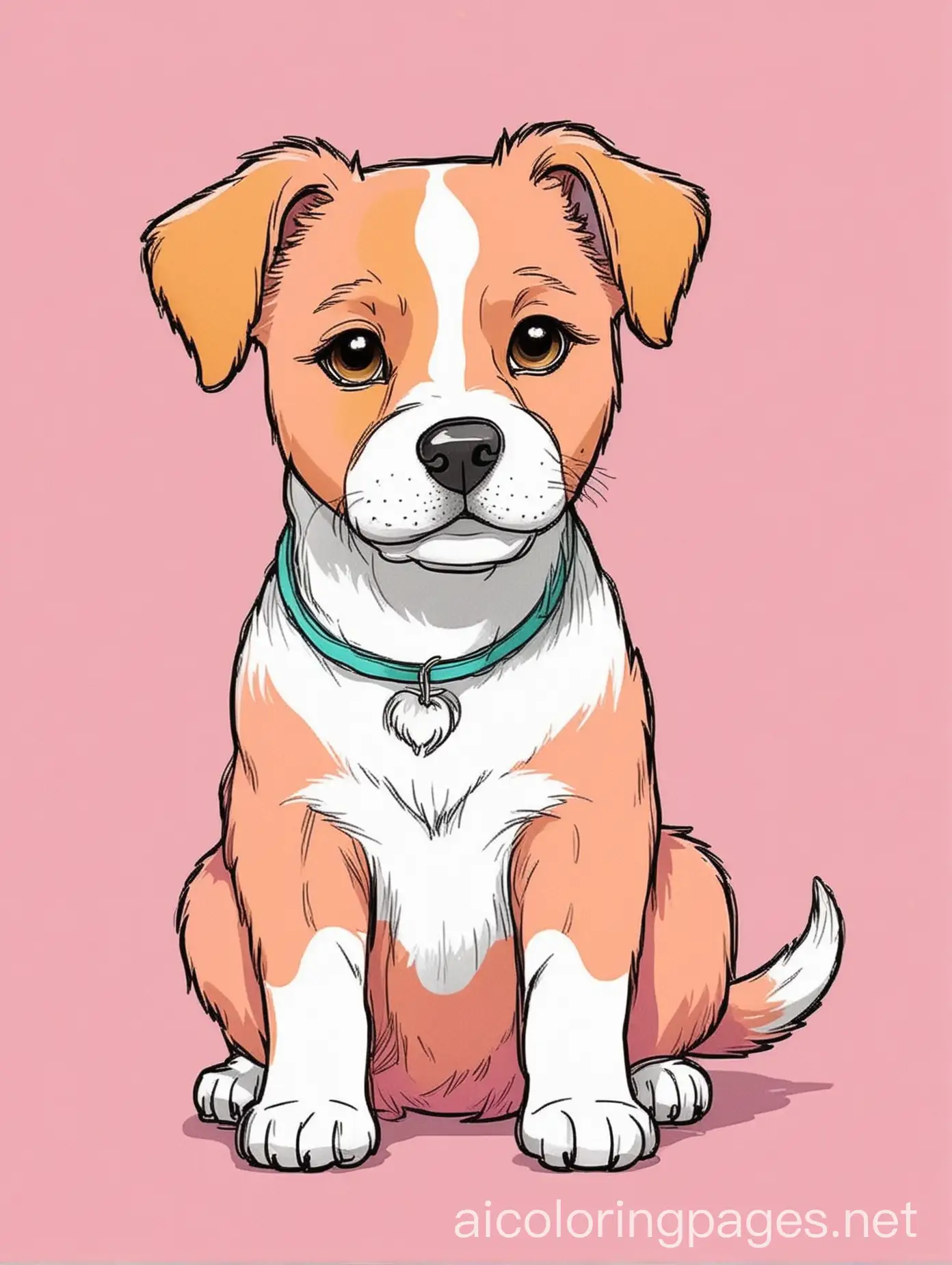 Coloring-Page-of-a-Cute-Dog-with-Green-Yellow-Blue-and-Pink-Background