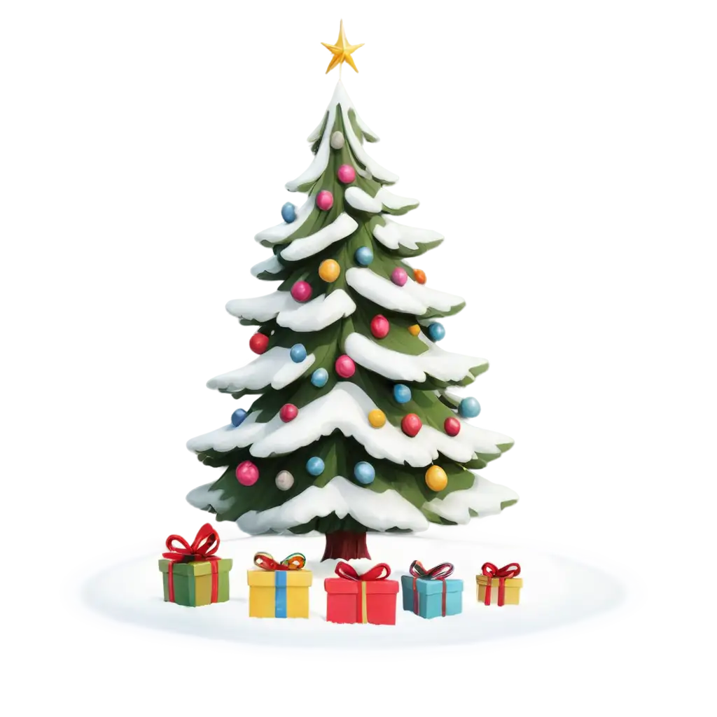 ThreeDimensional-Christmas-Tree-in-Snow-with-Gifts-HighQuality-PNG-Image-for-Holiday-Designs