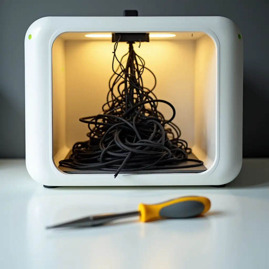 Failed-3D-Print-Chaotic-Tangle-of-Black-Filament-Inside-Modern-Printer