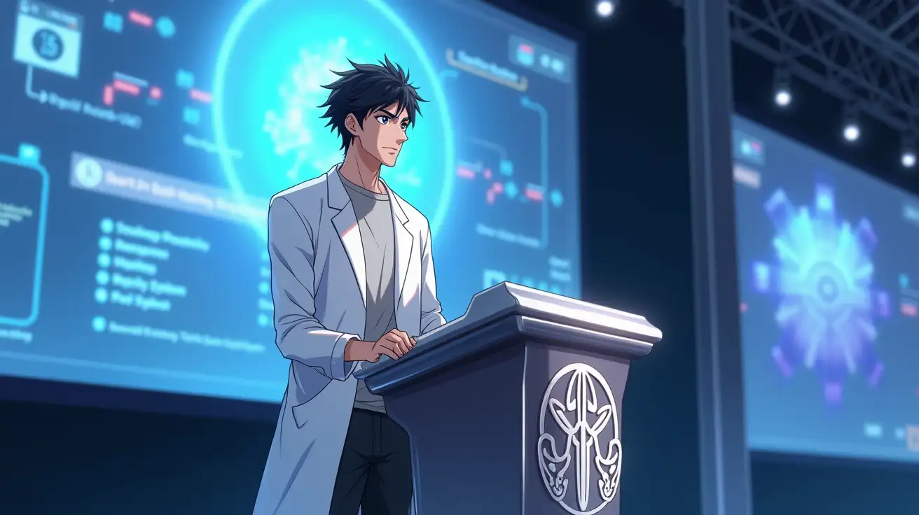 Scientist-Kaito-Presentation-on-Stage-with-Visuals