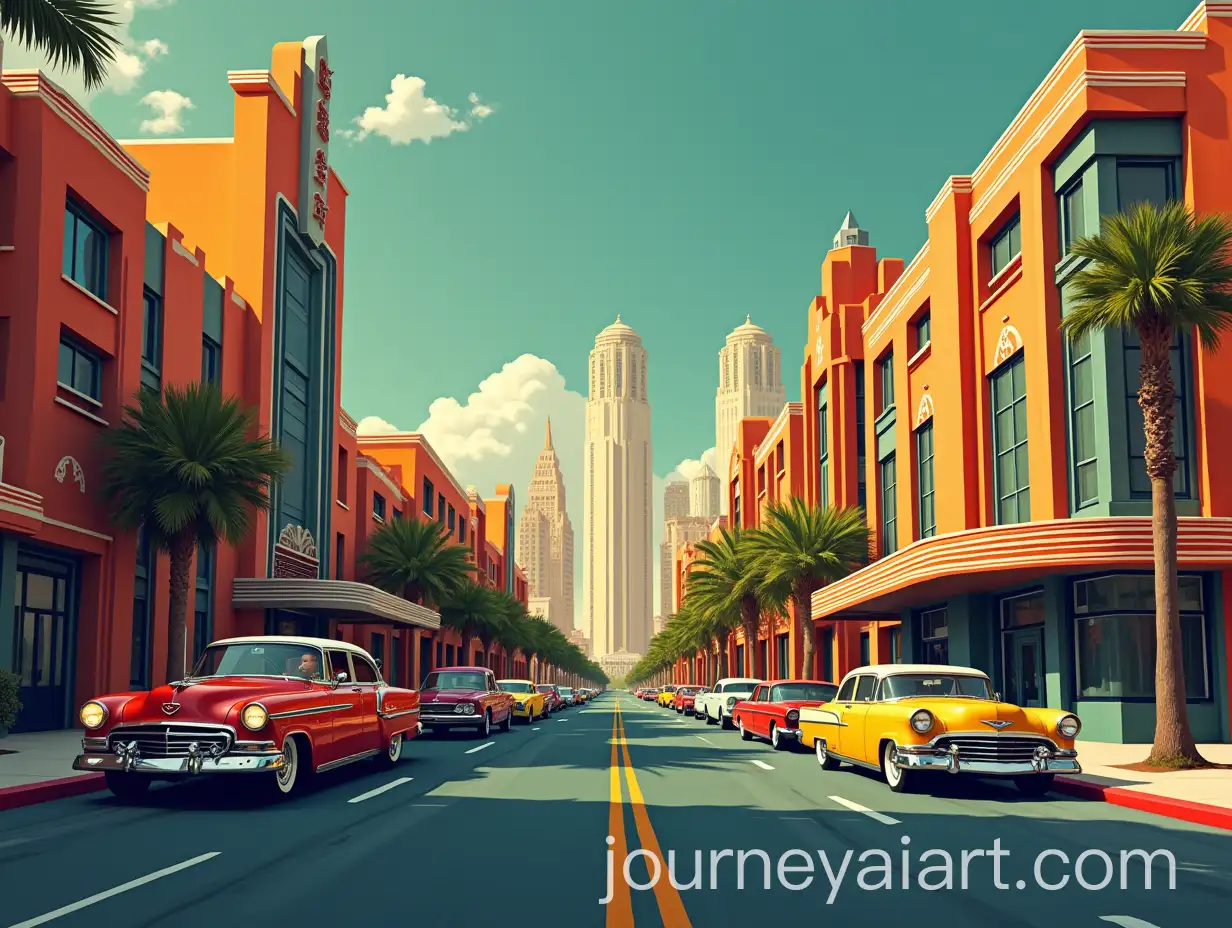 Art-Deco-Cityscape-with-Classic-Cars