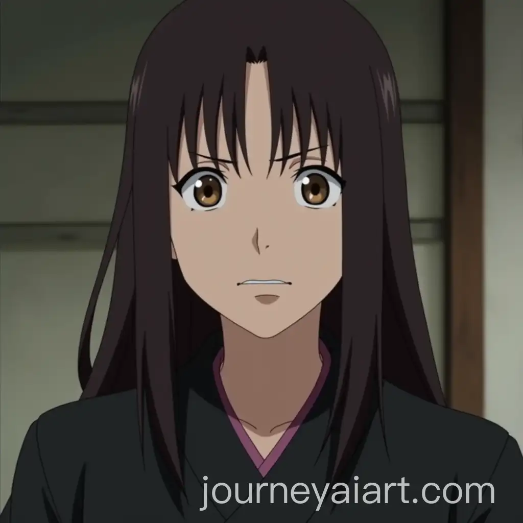 Mature-Female-Character-in-Black-Kimono-with-Long-Dark-Brown-Hair-and-Hazel-Eyes