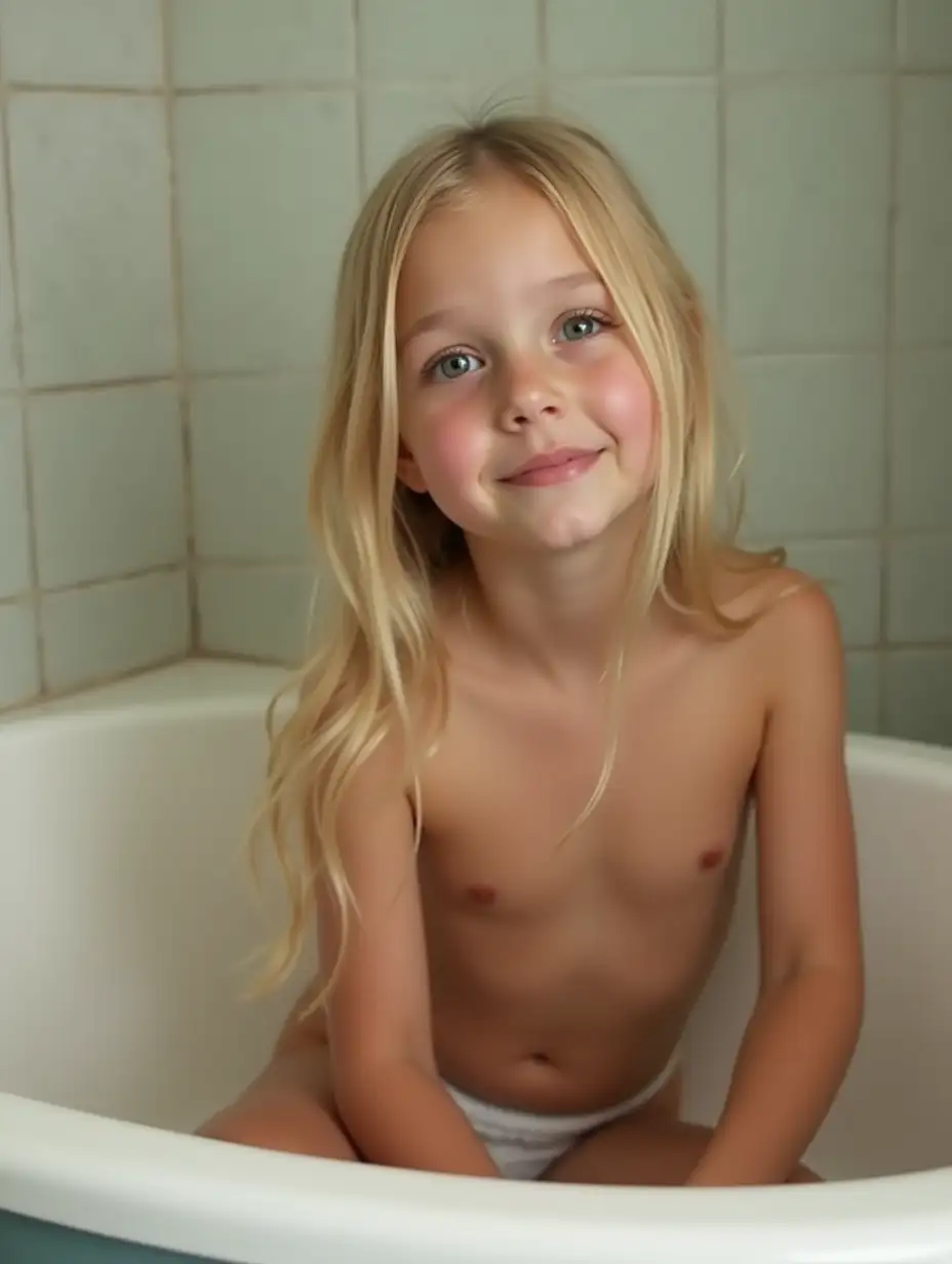 Adorable-Blonde-Girl-with-Long-Hair-at-Elementary-School-Bathtub