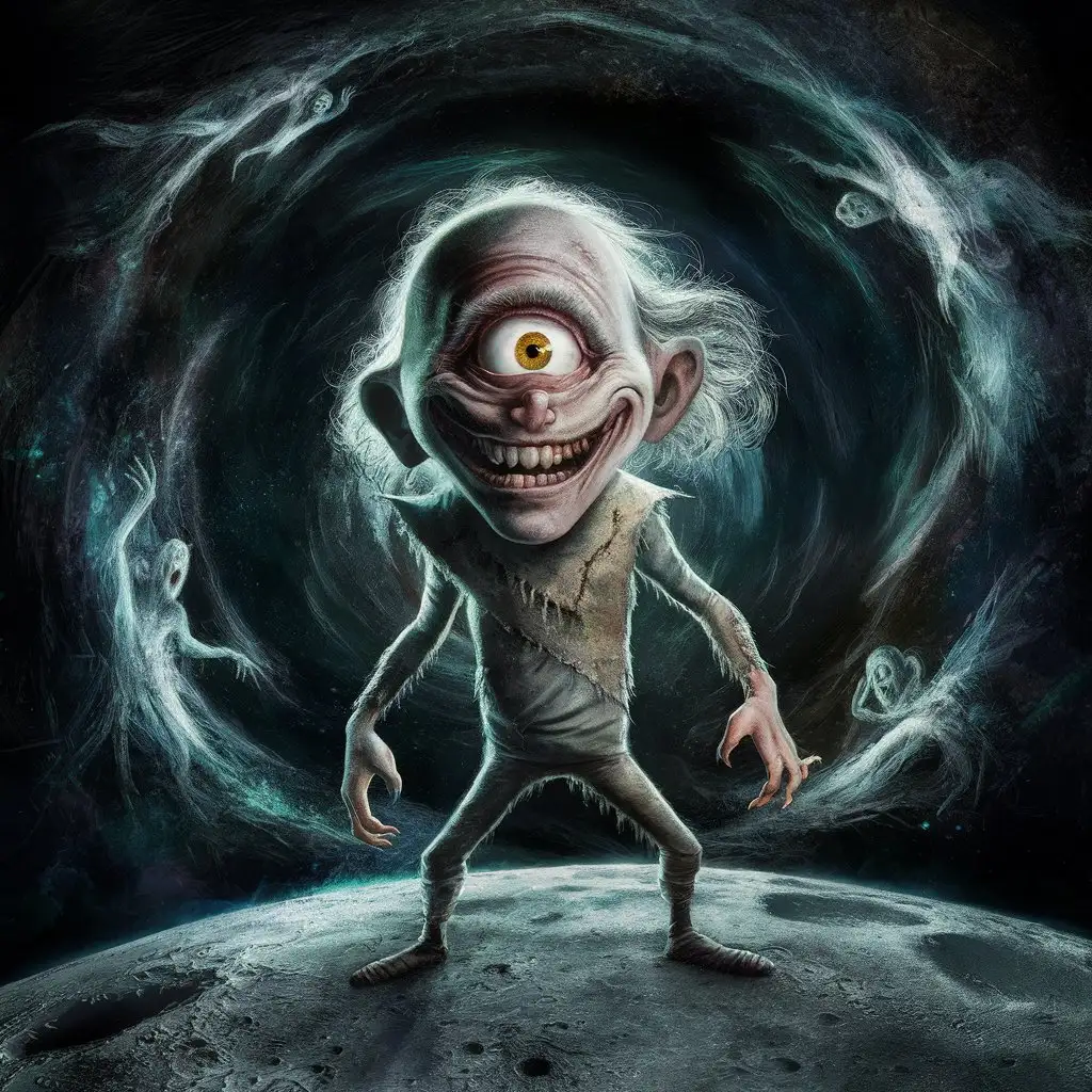 Fantasy Abstract Horror Mysterious Kolobok on the Moon