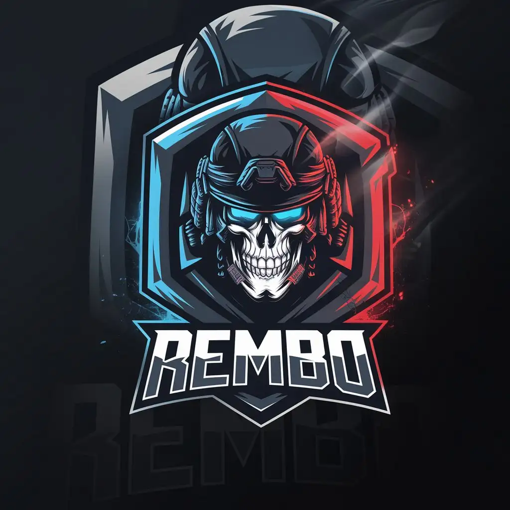 LOGO Design for Rembo Tactical Gaming with Military Skull Night Vision and Cyberpunk Elements