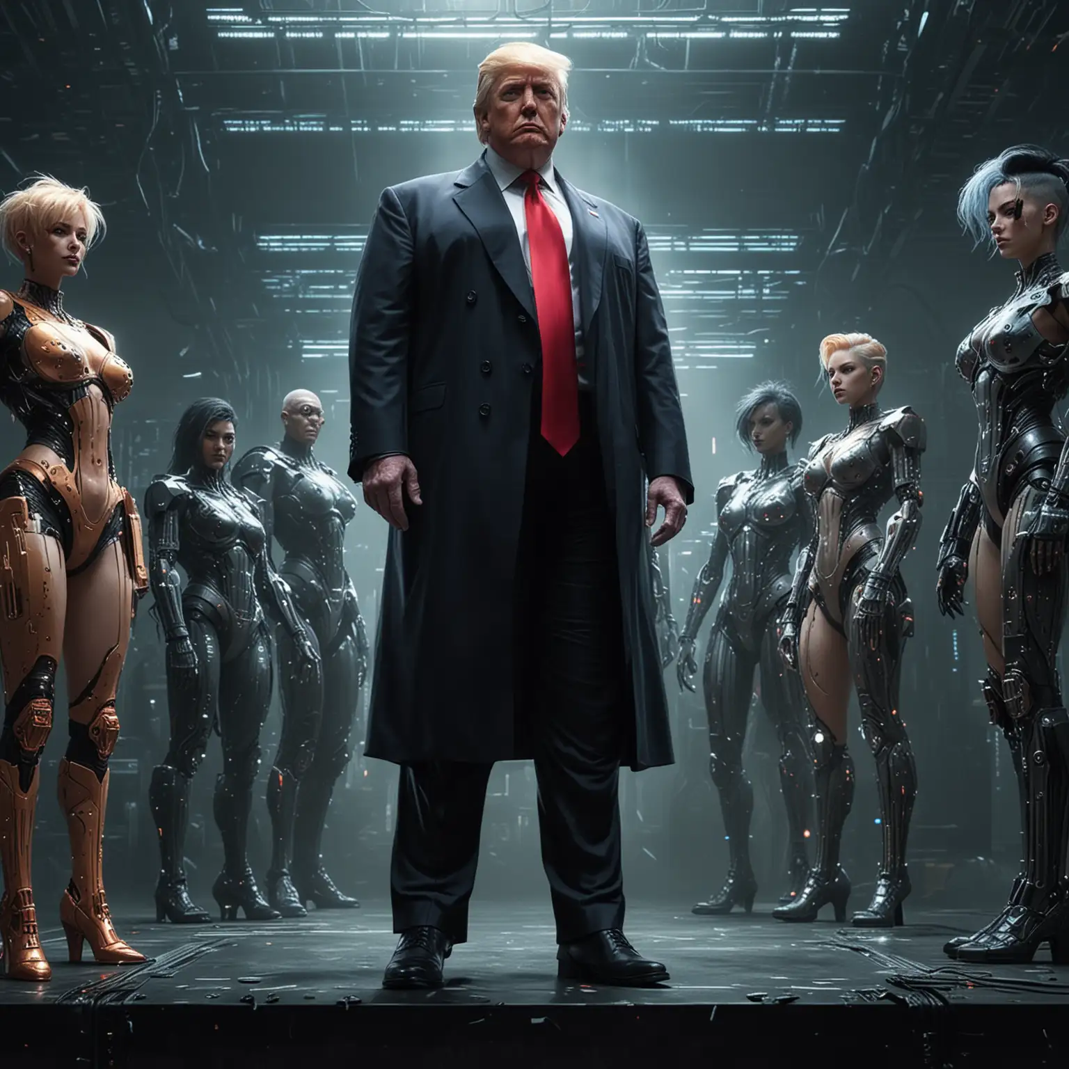 Donald-Trump-on-Cyberpunk-Podium-with-Futuristic-Attendees