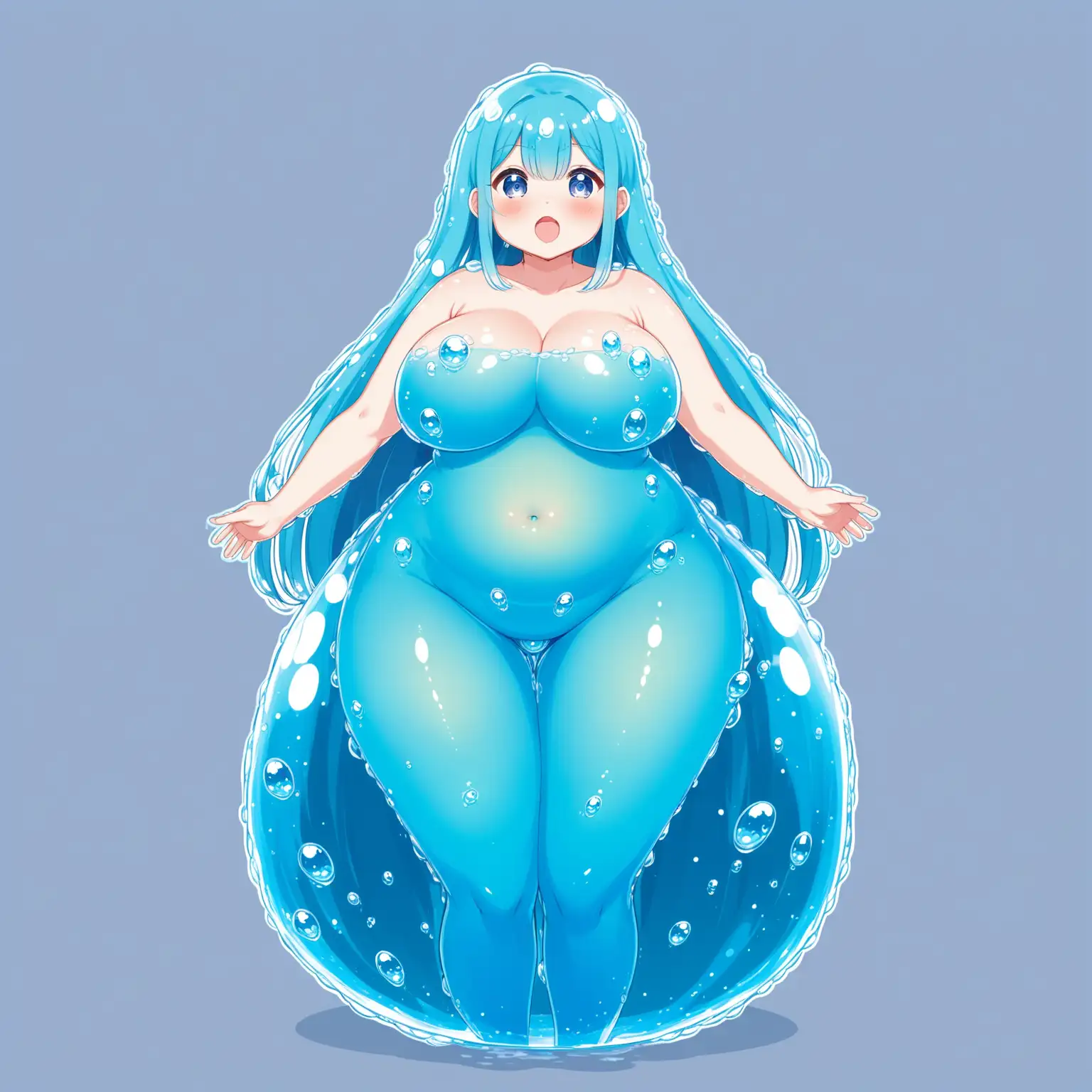 Pochari-Slime-Woman-with-Transparent-Blue-Body-in-Anime-Style