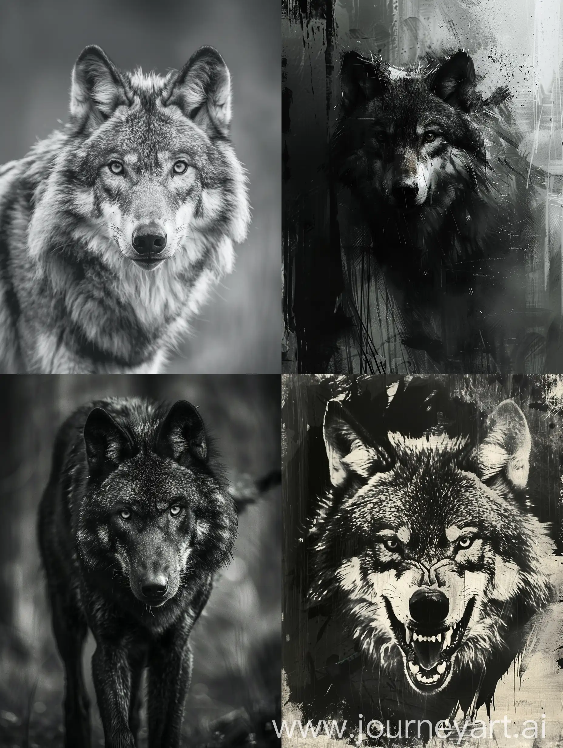 Intimidating-Wolf-Staring-Down-Its-Adversaries-in-Monochrome