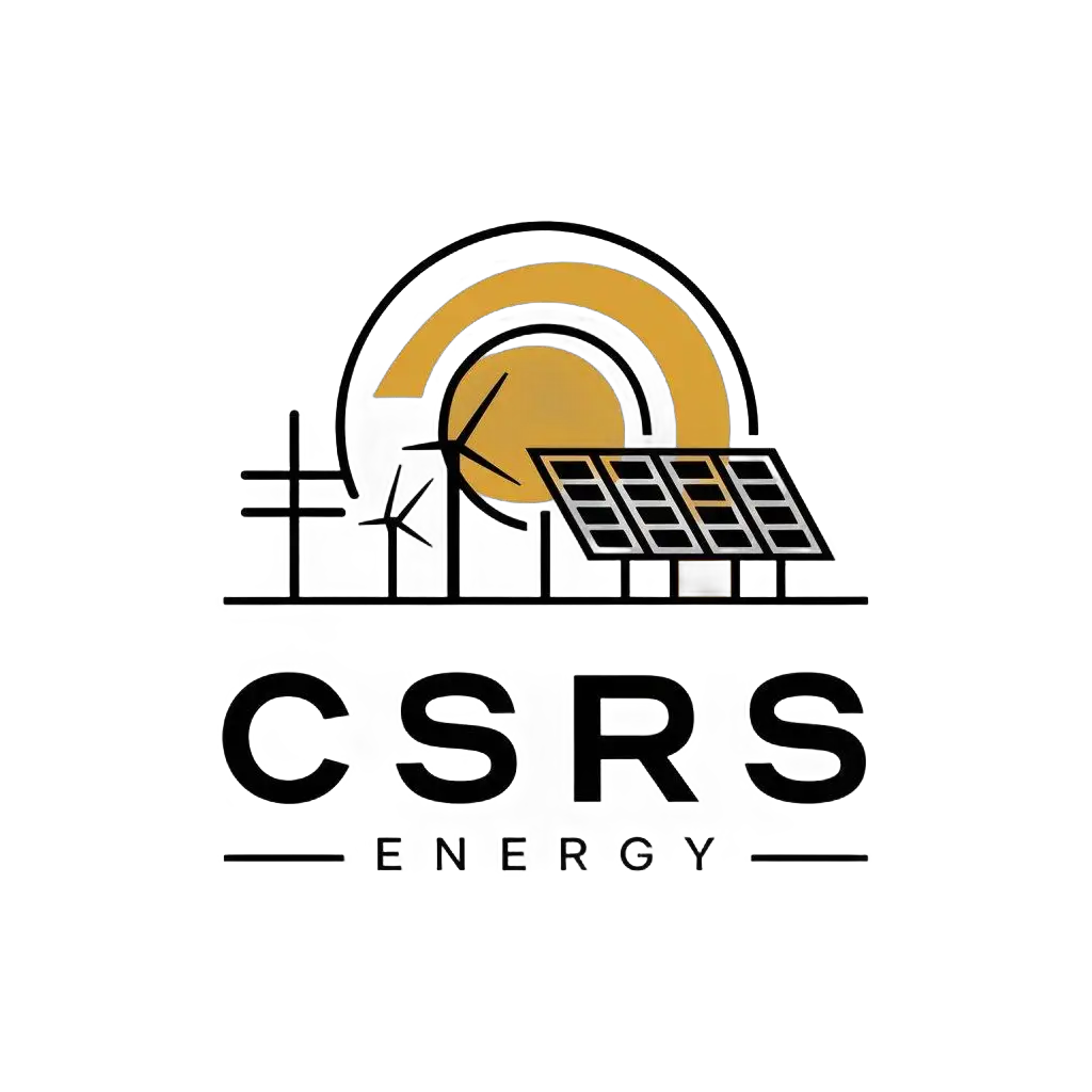 a vector logo design,with the text "CSRS Energy", main symbol:solar photovoltaic power generation,complex,be used in Technology industry,clear background