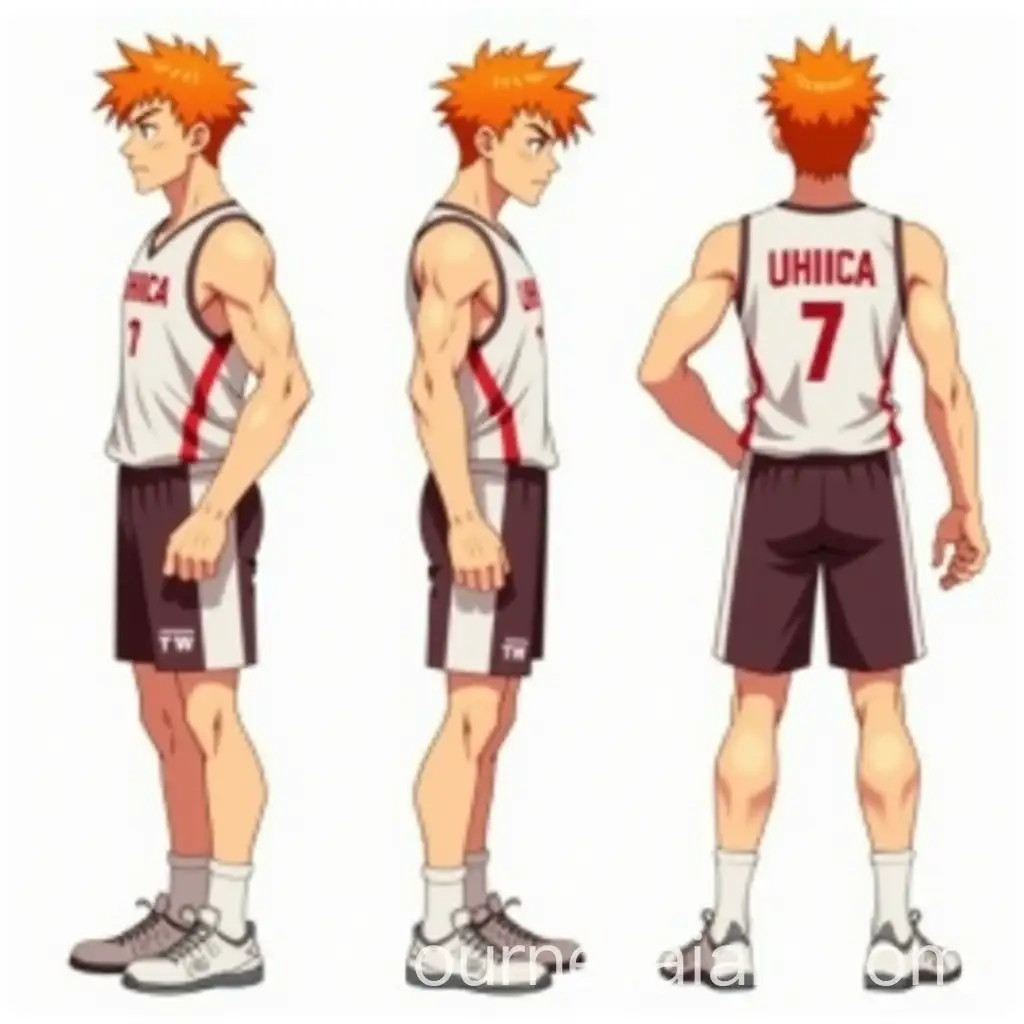Full-Body-Turnaround-of-Attractive-Asian-Male-Handball-Player-with-Orange-Hair-in-Detailed-Anime-Style