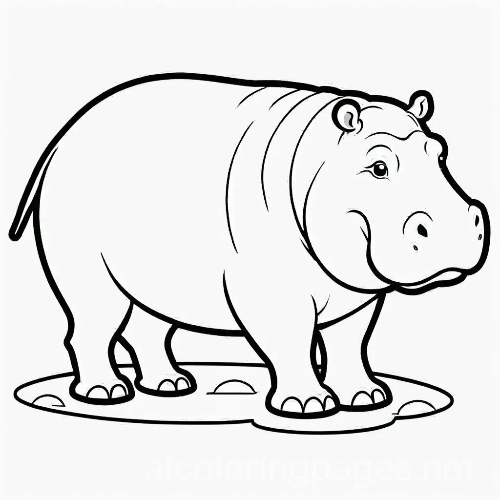 hippopotamus, Coloring Page, black and white, line art, white background, Simplicity, Ample White Space. The background of the coloring page is plain white to make it easy for young children to color within the lines. The outlines of all the subjects are easy to distinguish, making it simple for kids to color without too much difficulty