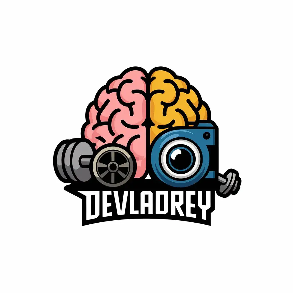 LOGO Design for DeeVladRey Brain Wheel Camera Dumbbell Symbolism for Entertainment Industry