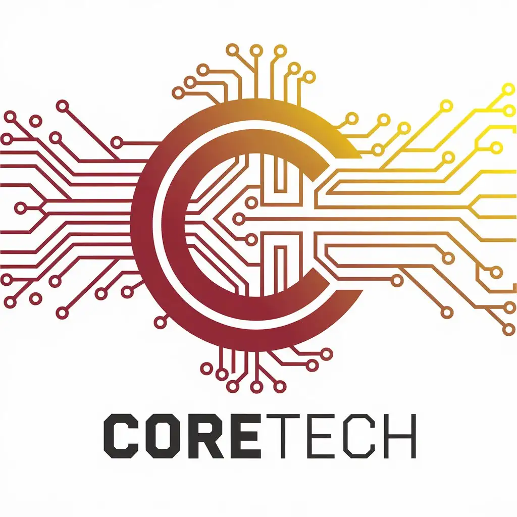 LOGO Design for CORETECH Red Yellow Vector Symbol for Technology Industry with Clear Background