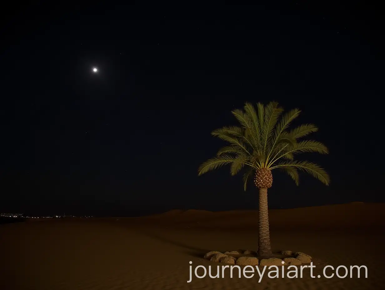 Dates-Palm-Tree-in-Desert-at-Night