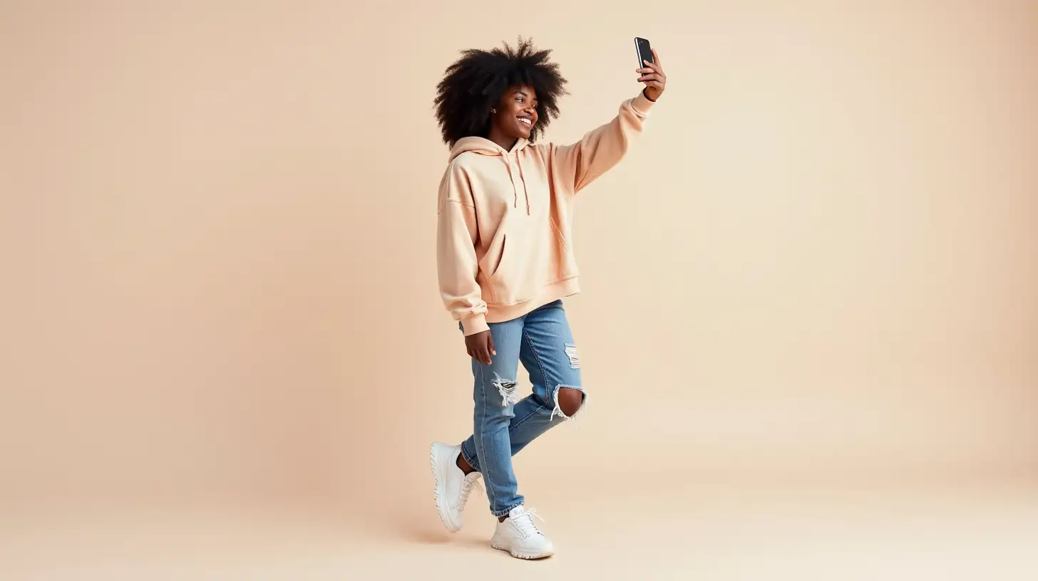 Young Black Woman in Gen Z Fashion Taking Selfie