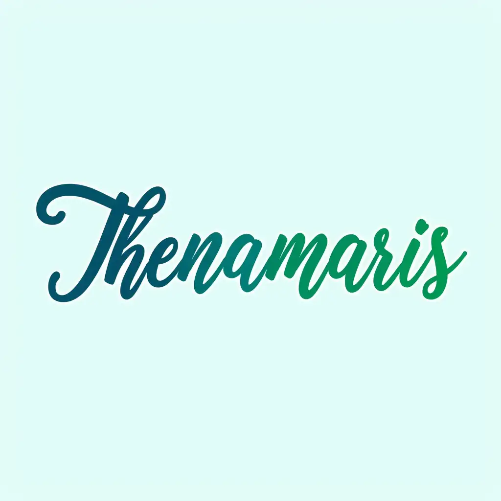 Thenamaris in cursive font color blue green and white