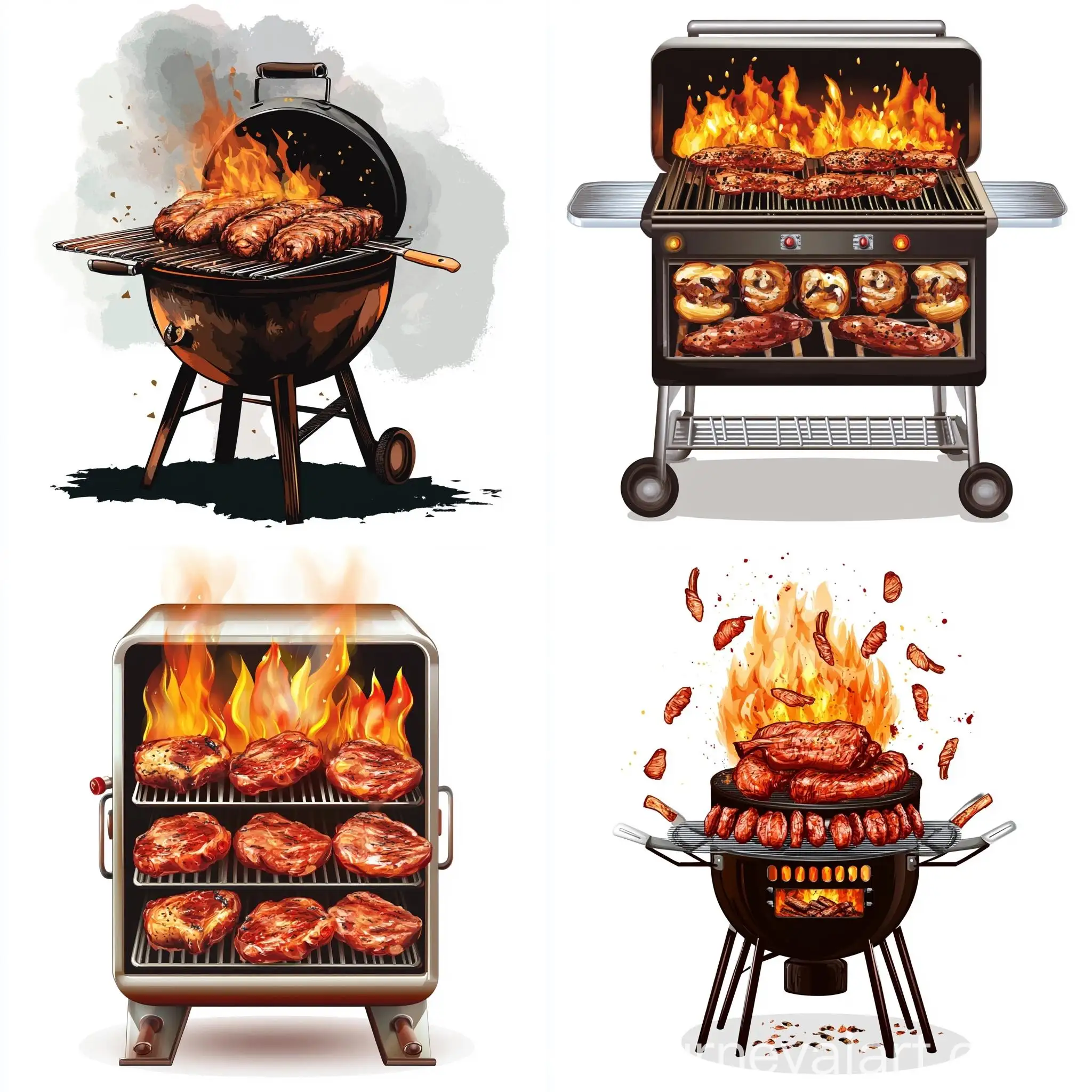 Smoker-with-Fire-and-Meat-in-Vector-Format