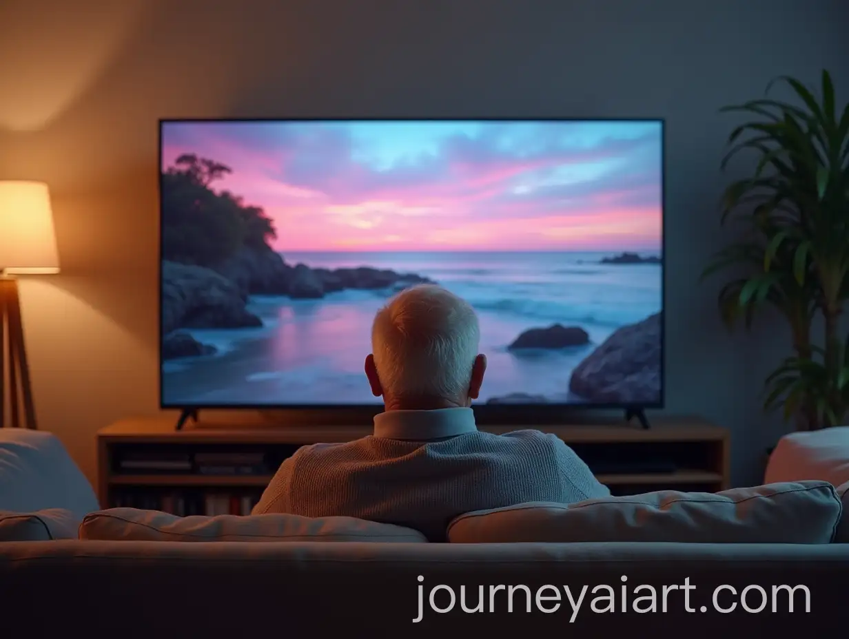 Grandfather-Watching-TV-in-Living-Room-with-Enlarged-Screen