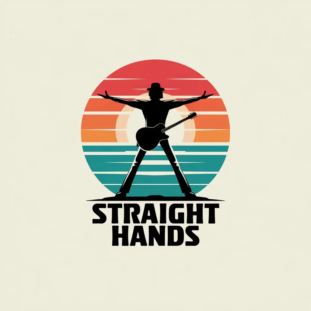 LOGO-Design-for-Straight-Hands-Rocker-Guitarist-with-Sunrise-and-Sea-Elements