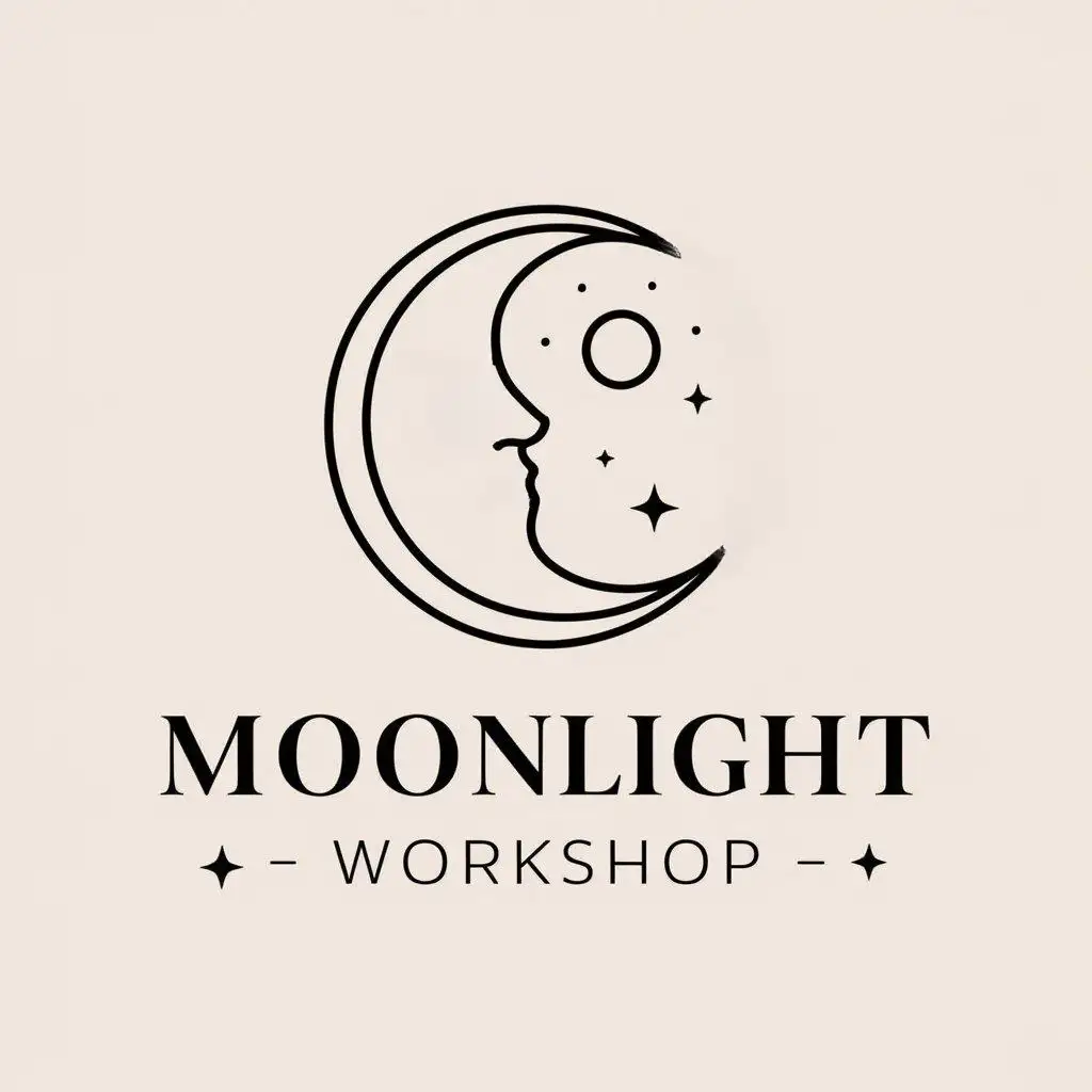 a vector logo design,with the text "moonlight workshop", main symbol:moon, jewelry, lines, minimalist, noble, mysterious, luxurious, fashionable, pearl on the moon, moon and pearl shining,Minimalistic,be used in Others industry,clear background