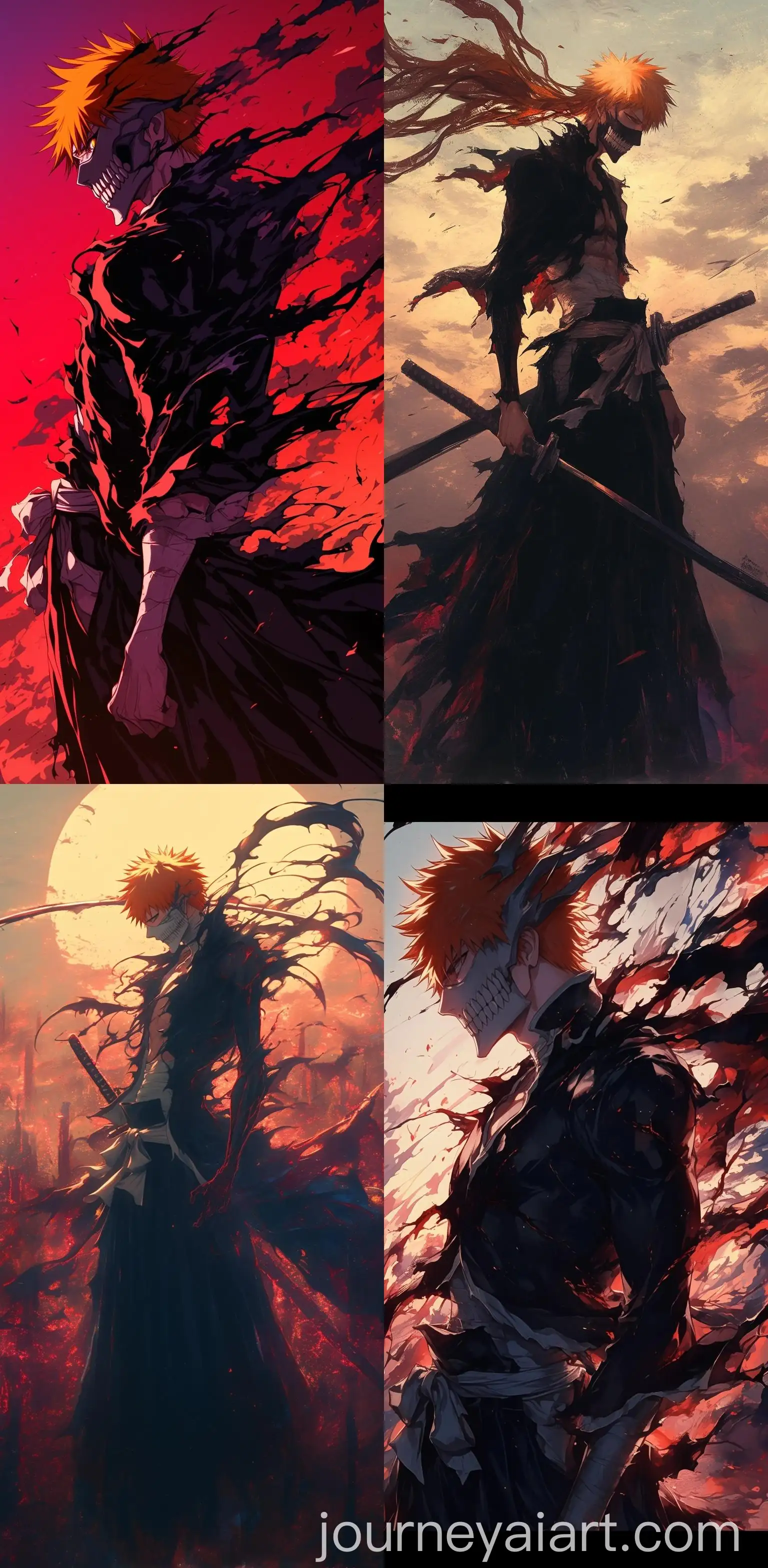 Ichigo-Kurosaki-Bleach-Hollowfied-Action-Against-Red-Sunset