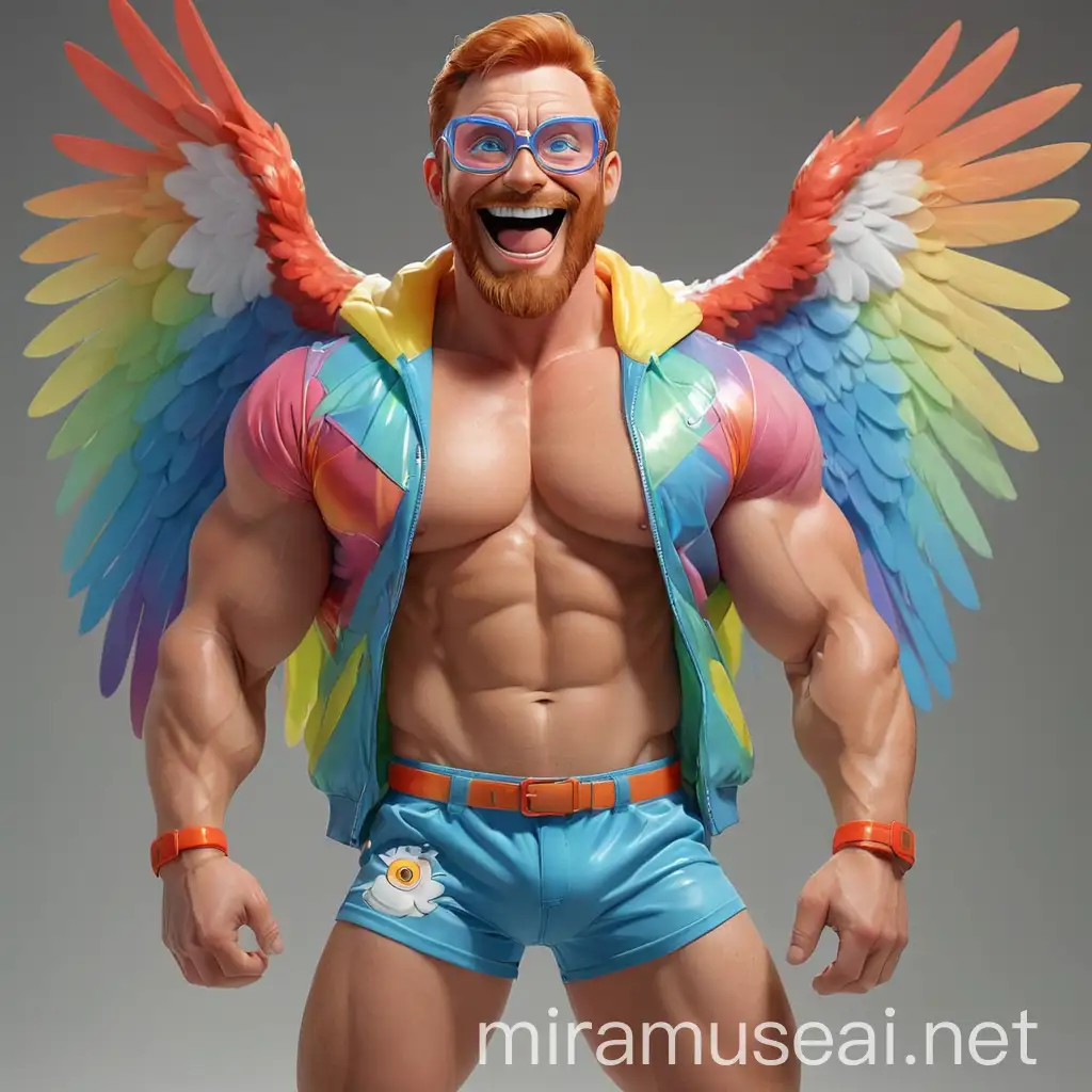 Beefy Bodybuilder Daddy Flexing with Rainbow Colored Eagle Wings