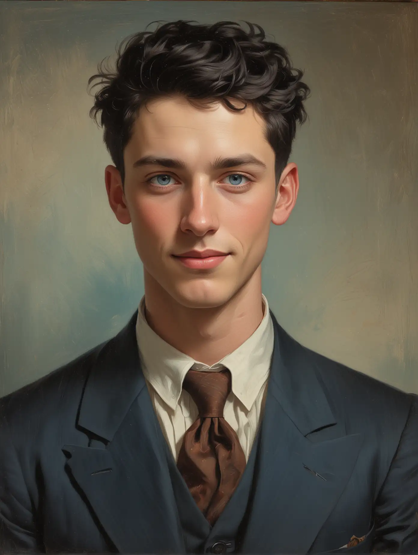 Portrait Painting of Young Man in 1910s Suit by NC Wyeth Style