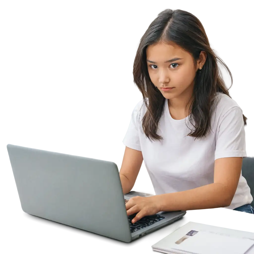 PNG-Image-of-a-Girl-Working-with-Laptop-Enhance-Your-Digital-Content-with-HighQuality-Visuals