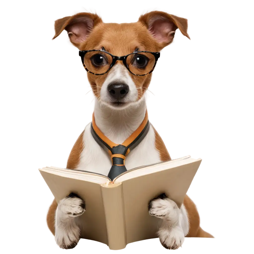 Adorable-Jack-Russell-Terrier-with-Glasses-Reading-a-Book-PNG-Image