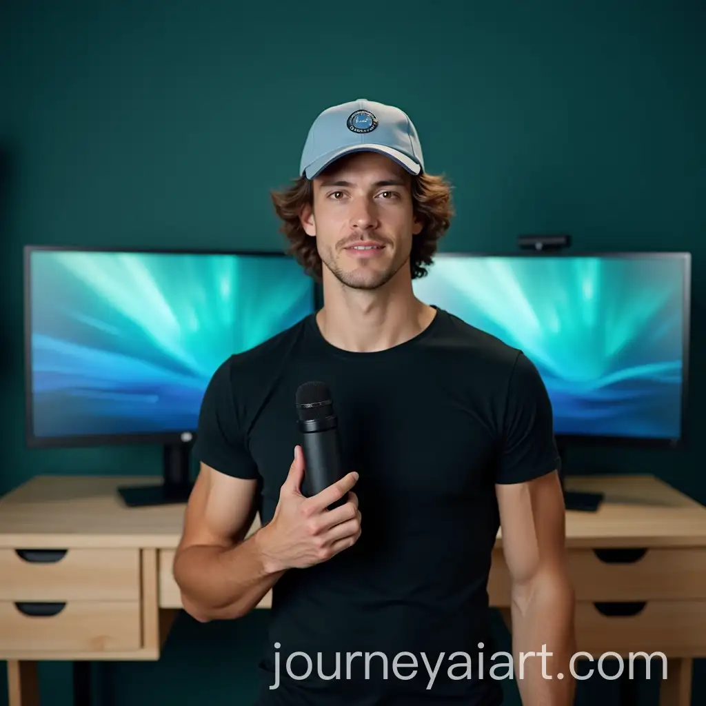 Young-Man-in-TechInspired-Studio-with-Wireless-Microphone-and-Modern-Desk-Setup