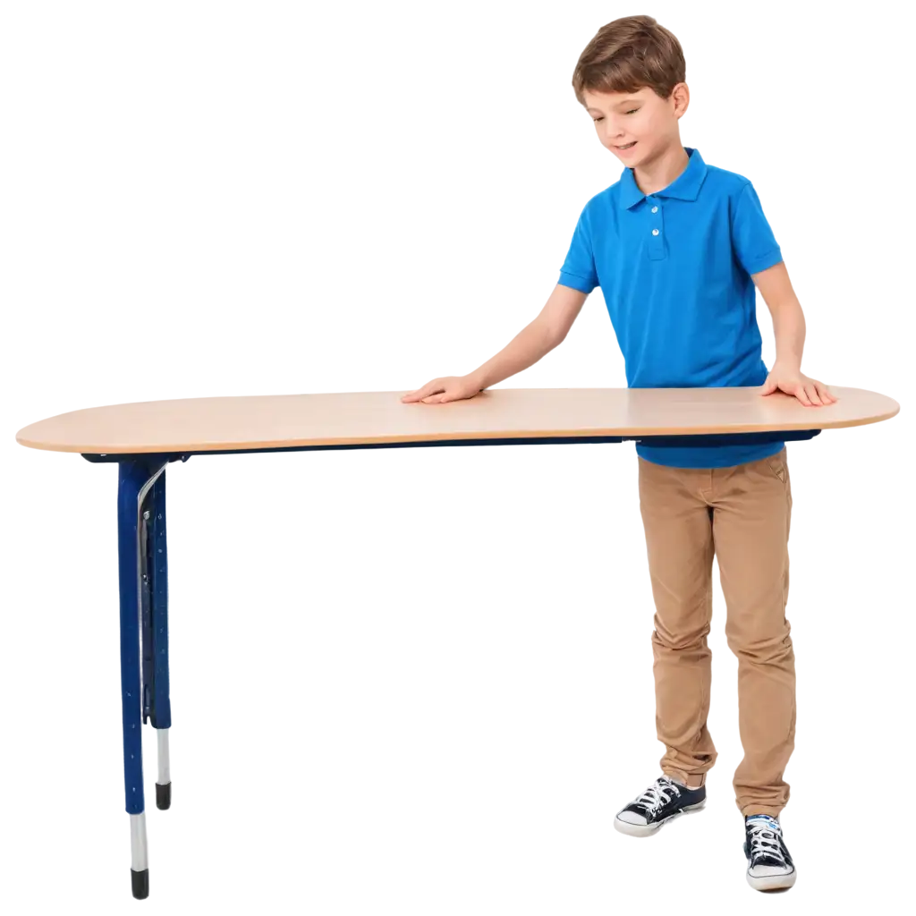 a boy measure a Classroom table with hand span