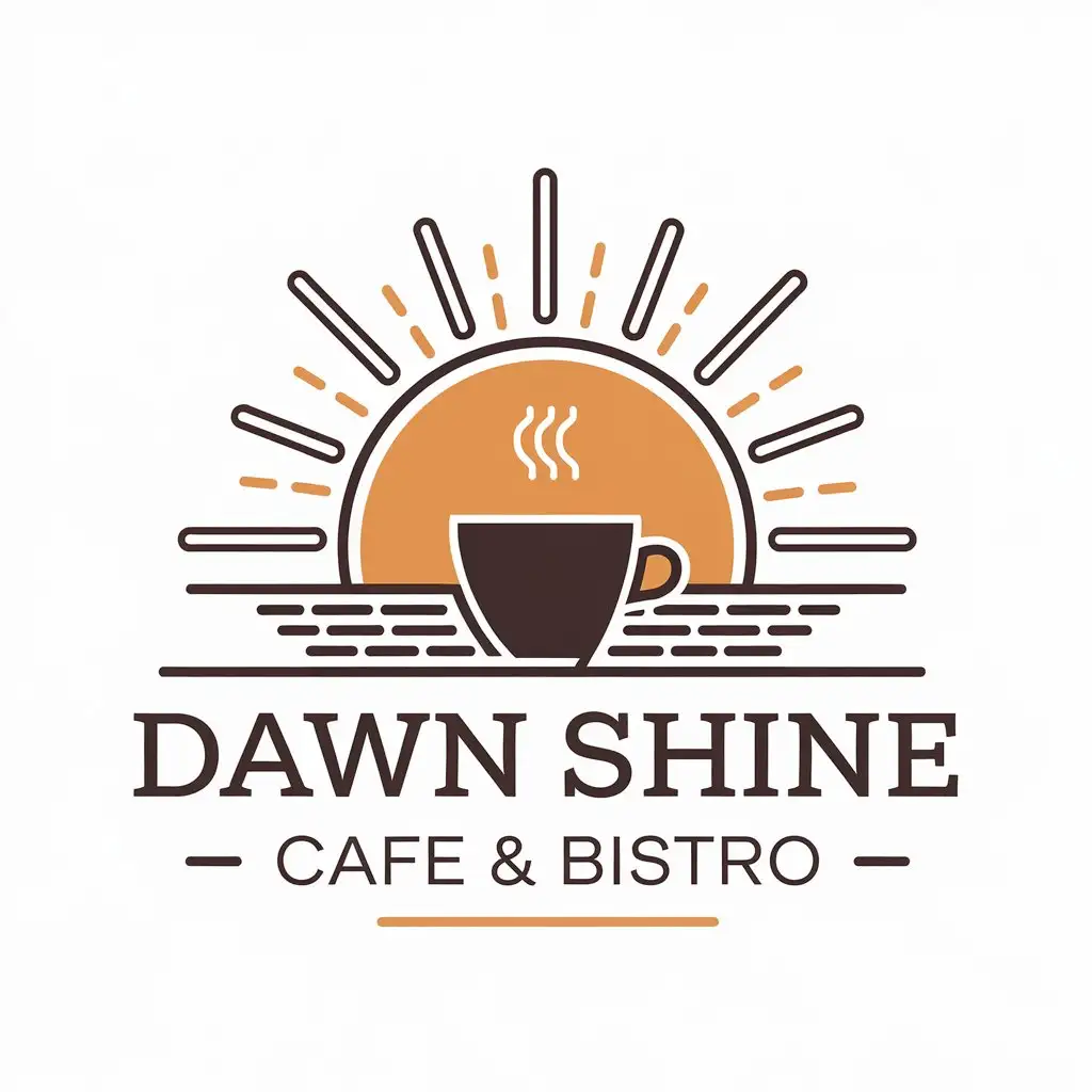 LOGO Design for Dawn Shine Cafe Bistro Rising Sun Coffee Cup Symbol with Clear Background