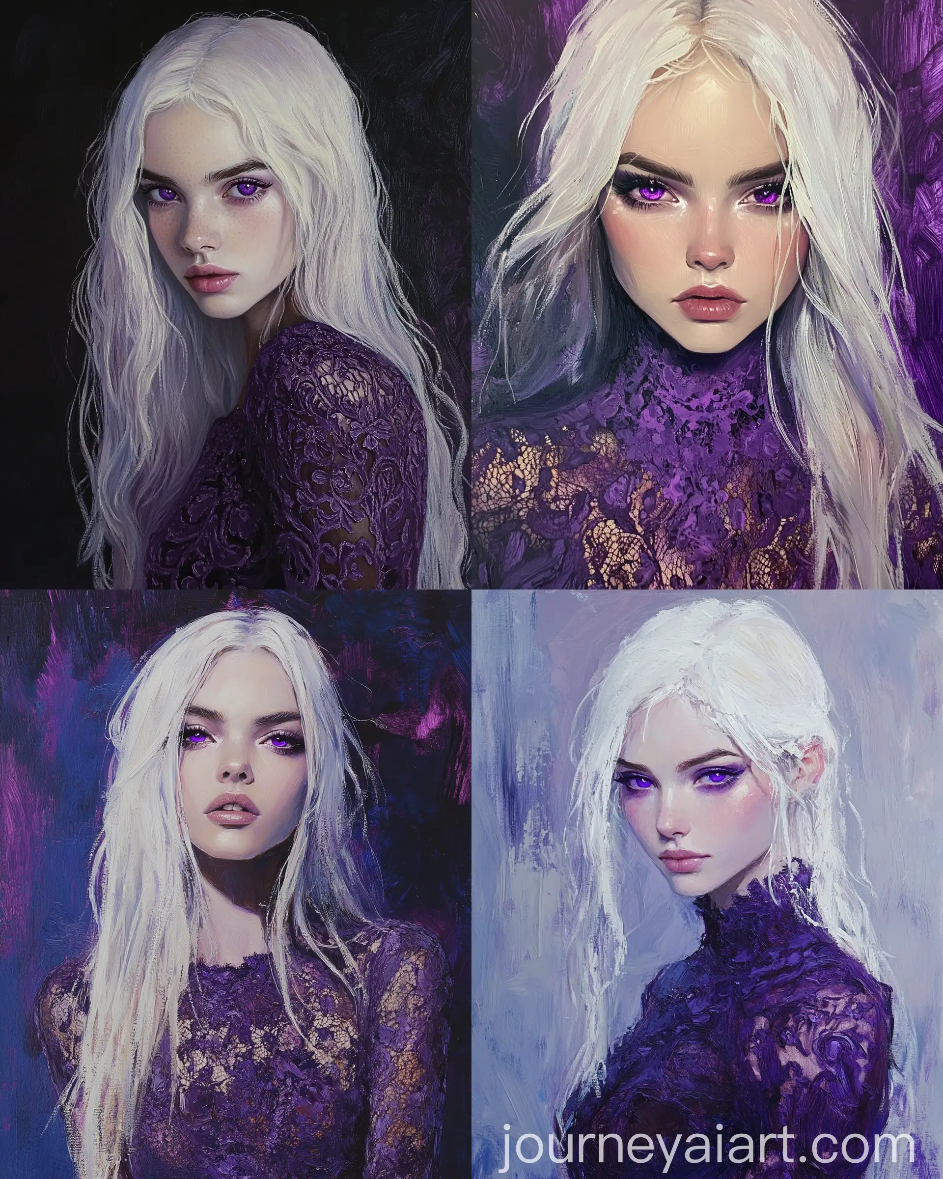 Elegant-Young-Woman-in-Intricate-Purple-Lace-Dress-Oil-Painting