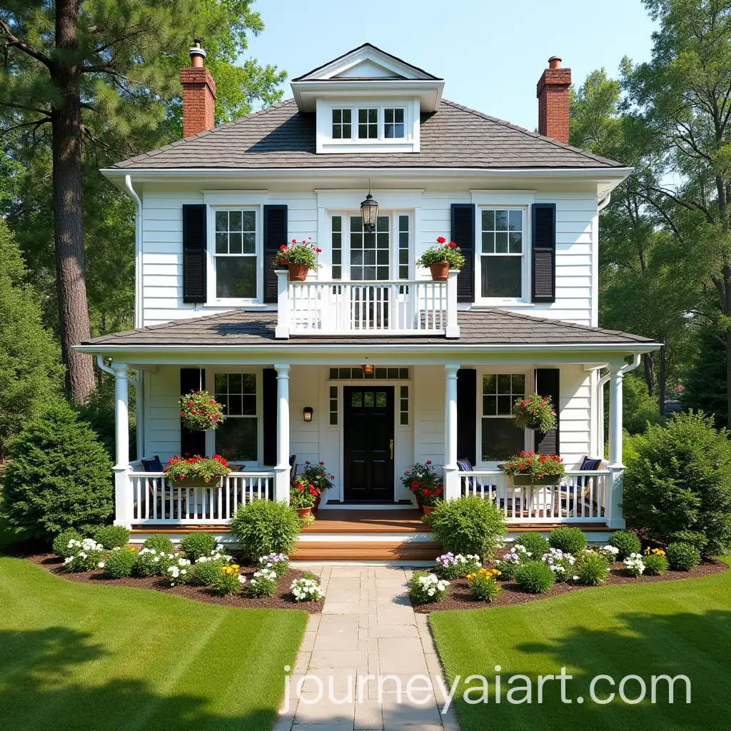 Charming-White-TwoStory-Farmhouse-with-Welcoming-Porch-and-Lush-Garden