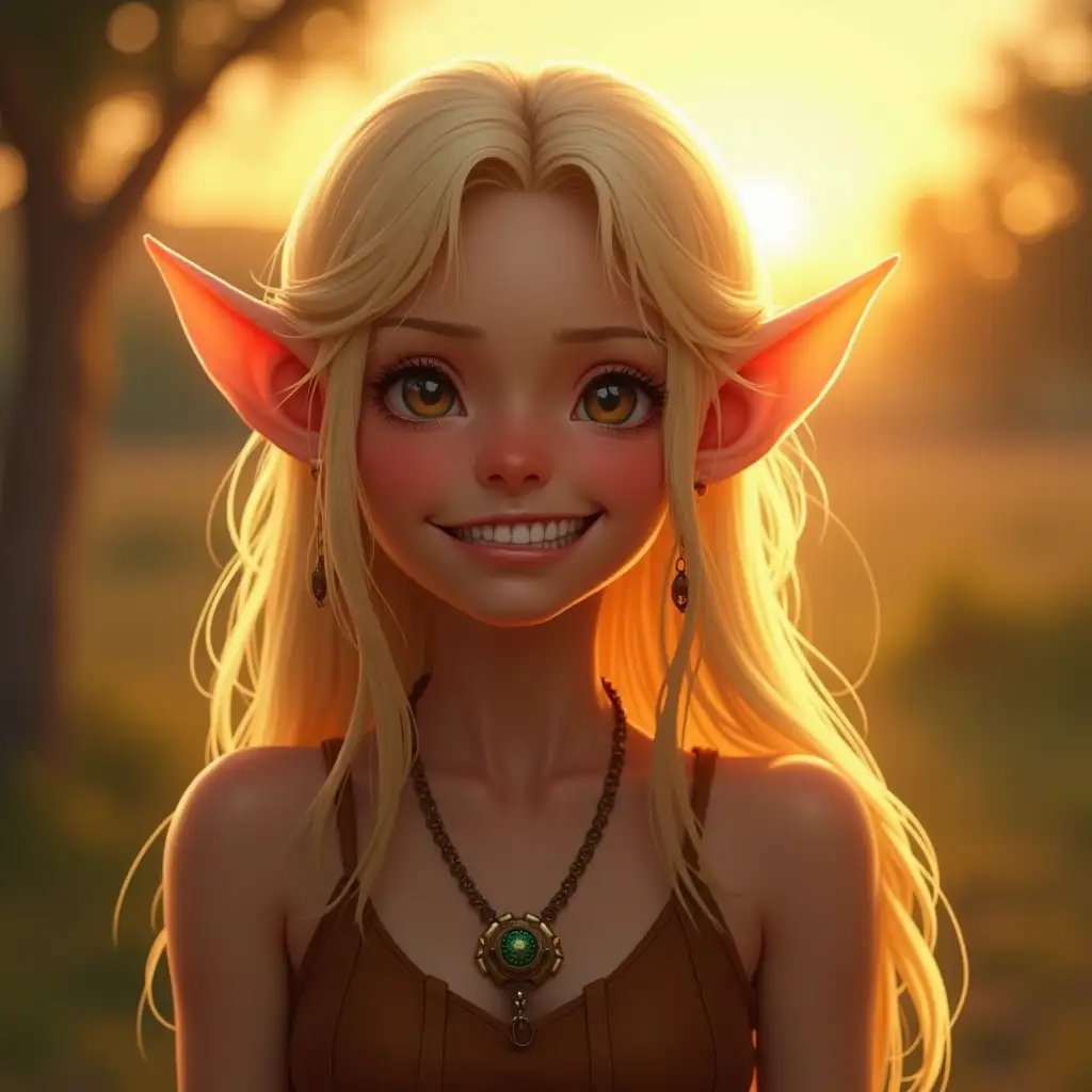 Blond-Female-Elf-Grinning-at-Sunset-in-a-Fantasy-Portrait