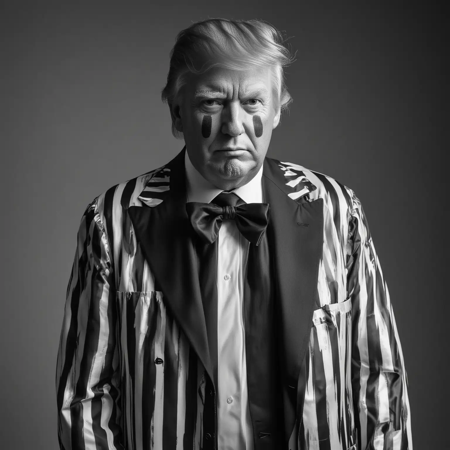 Donald-Trump-in-Clown-Attire-Captured-in-Black-and-White-Photography