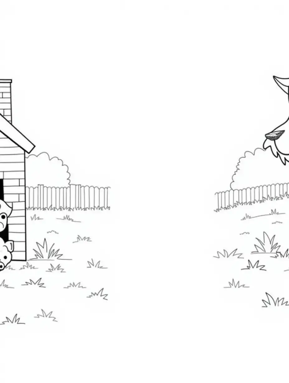 Three-Little-Pigs-Hiding-in-Brick-House-from-Big-Bad-Wolf-in-Cartoon-Style