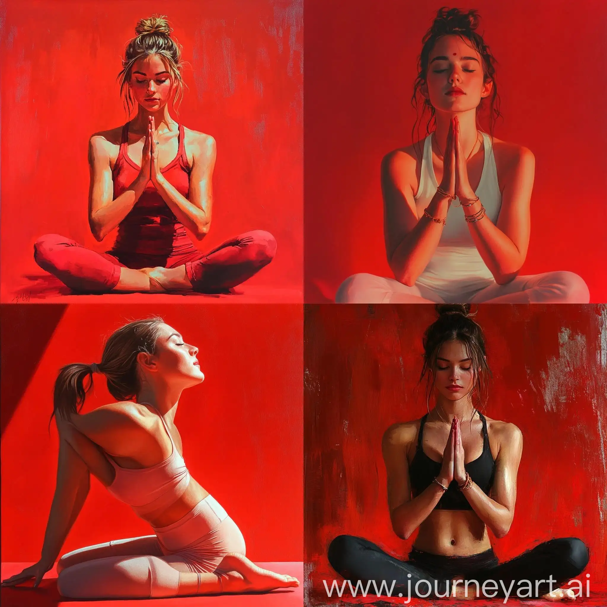 Stylish-Young-Woman-Practicing-Yoga-in-Vibrant-Red-Attire