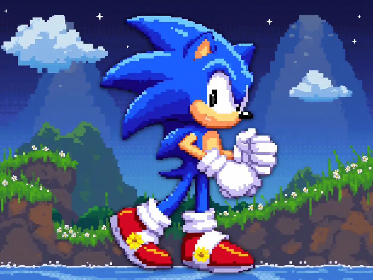 pixel art, sonic