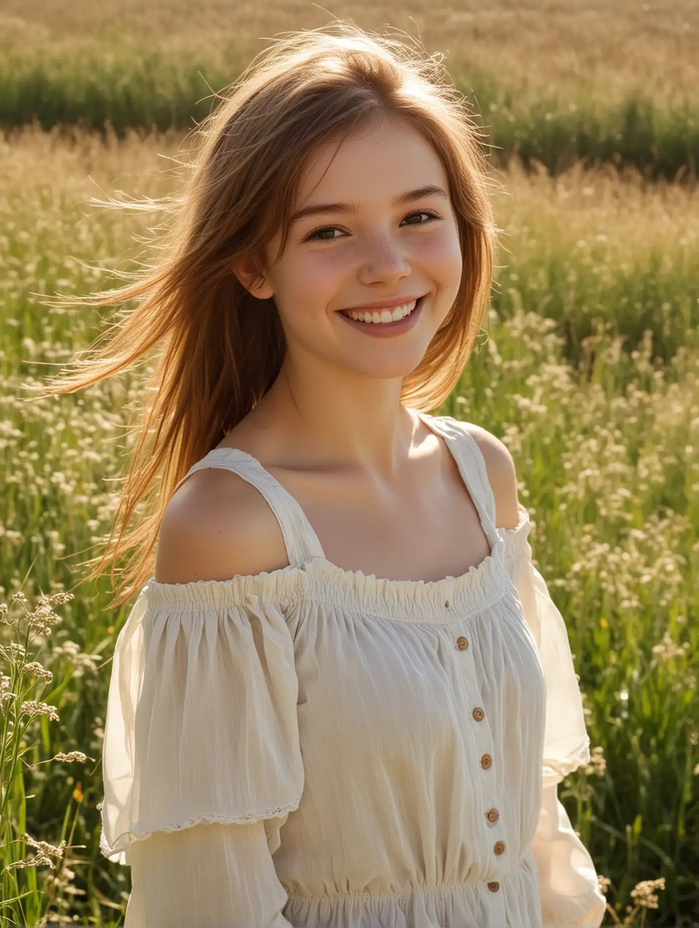 Petite-Young-Girl-with-Brown-Hair-and-Bright-Smile-in-a-Sunny-Outdoor-Setting