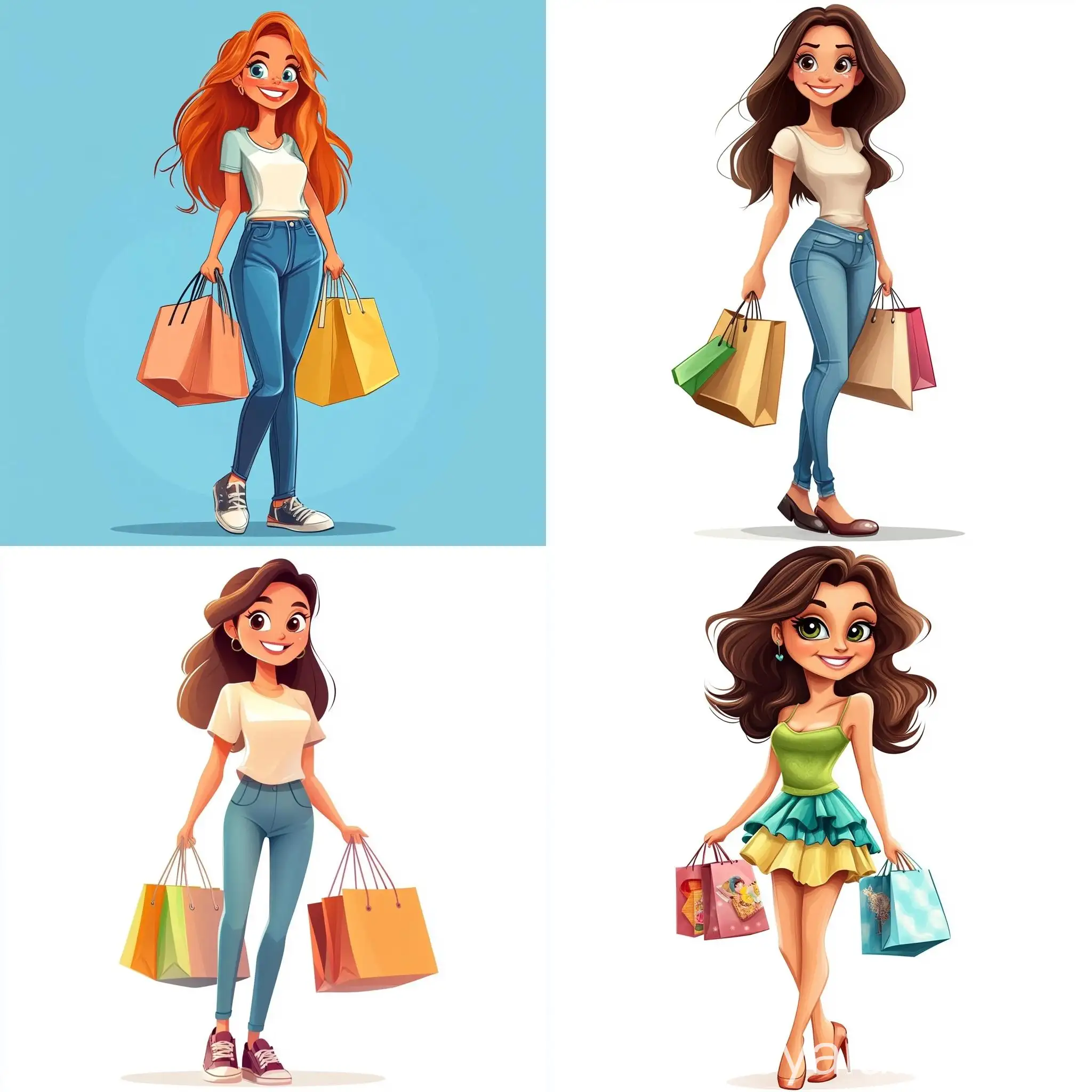 Cartoon-Style-Smiling-Girl-Shopping-with-Bags