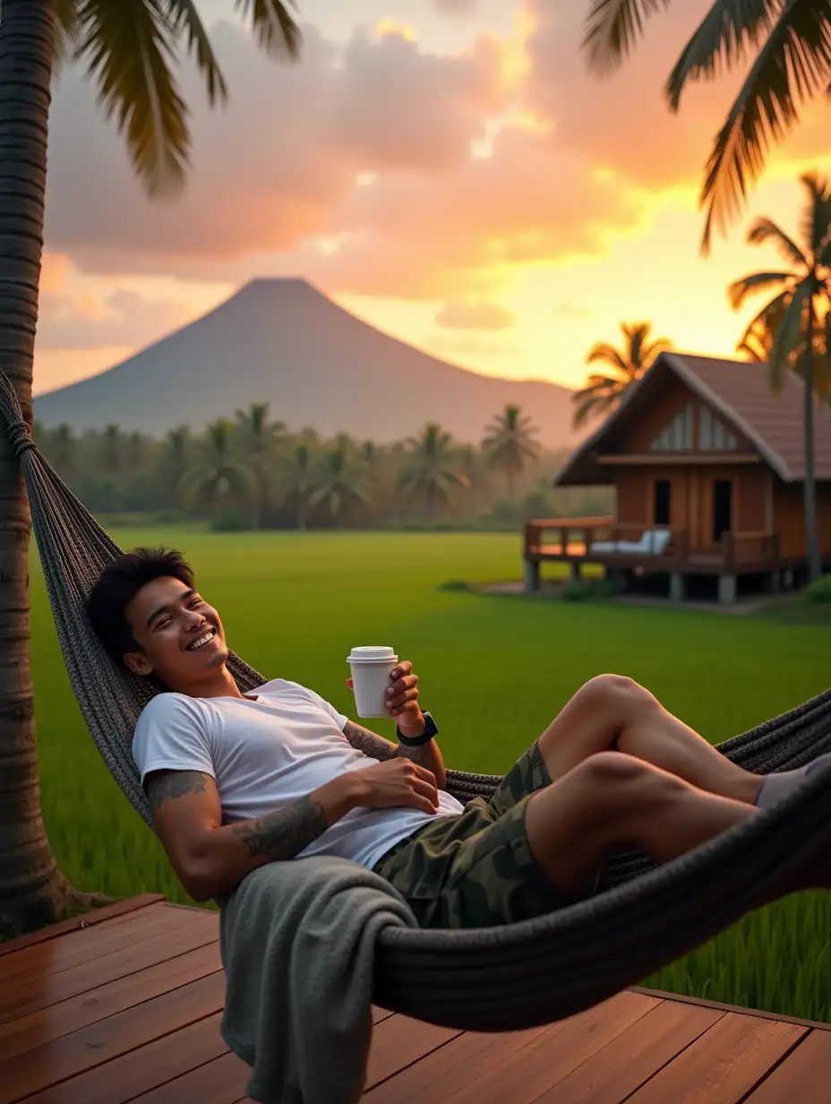 Young-Indonesian-Man-Relaxing-in-Hammock-Overlooking-Tropical-Landscape-at-Sunrise