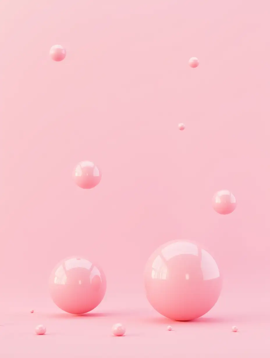 light pink background with pink glossy 3 d balls of different shapes