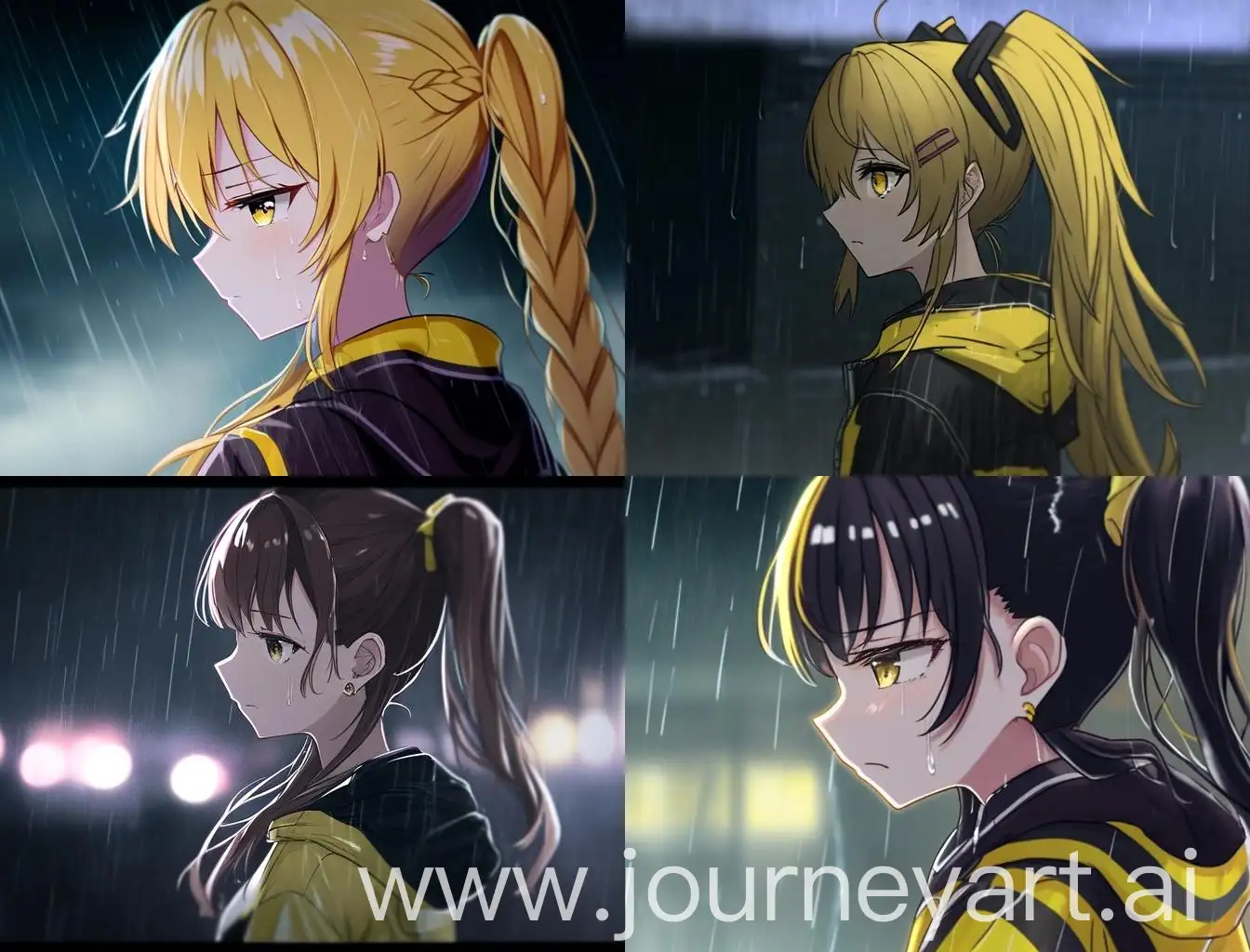 1980s-Vintage-Anime-Scene-with-Anime-Woman-in-Black-Jacket-and-Yellow-Stripes