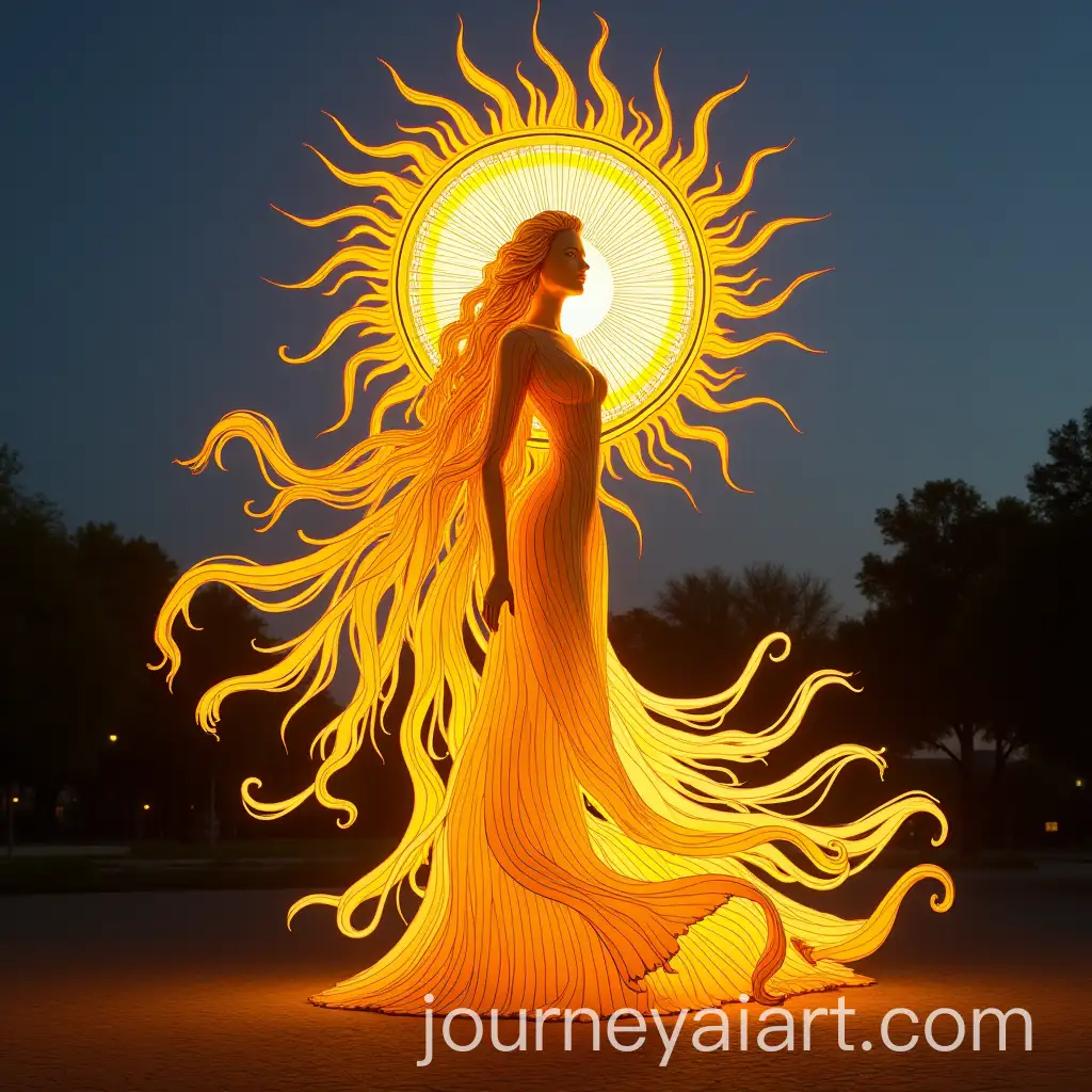 Sun-Maiden-Sculpture-Symbolizing-Hope-with-Flowing-Dress-and-Golden-Lighting