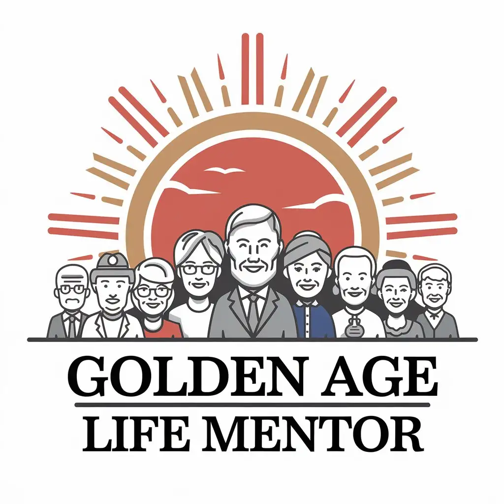 LOGO-Design-for-Golden-Age-Life-Mentor-Sunset-Red-Sunlight-with-Elderly-Group-Theme